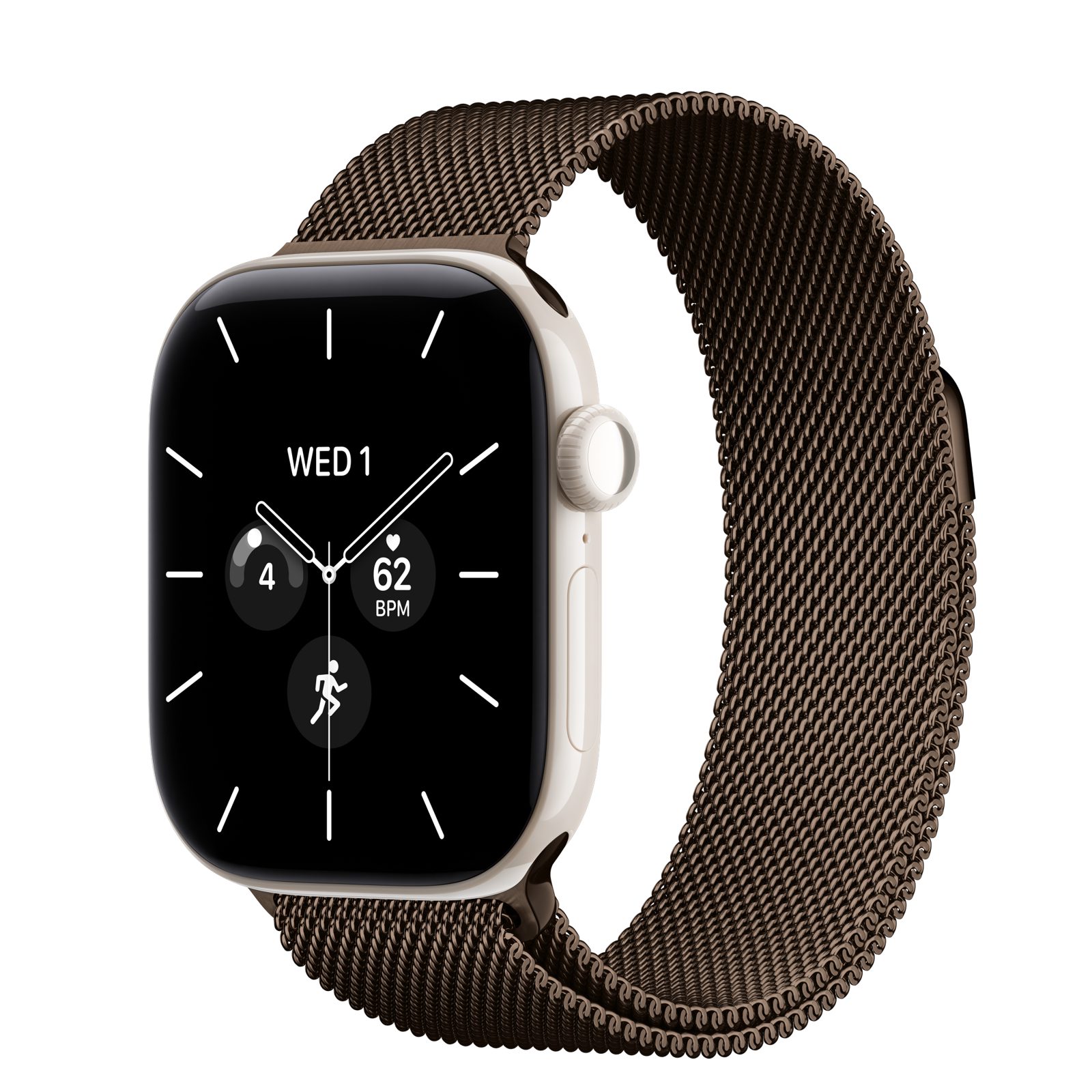 Apple Watch Series 12 (GPS + Cellular) • Keramikboett pärlvit, 42 mm • Milanesisk loop mörk brons