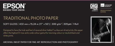 Epson Traditional Photo Paper, 17"/432mm, 300g/m2, rulle 15 meter