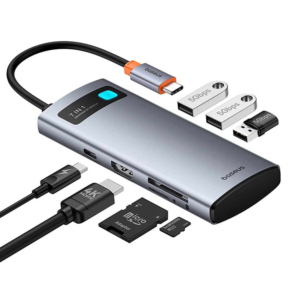 Baseus 7i1 USB-C Hubb med HDMI / 3x USB 3,0 / USB-C PD / SD / microSD, bild 2