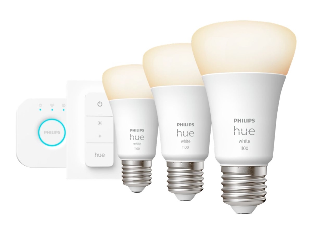 Philips Hue startpaket 3 X E27 Glödlampor + brygga + dimmer