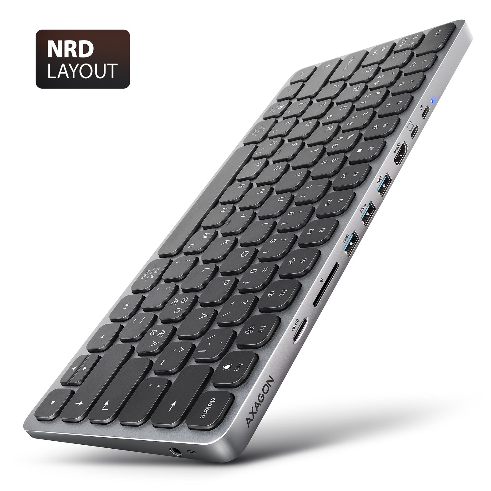 Axagon HMC-KB-NRD, Kabel, USB 3.2 Gen 1 (3.1 Gen 1) Type-C, 100 W, 3,5 mm, 1.4/2.3, Grå