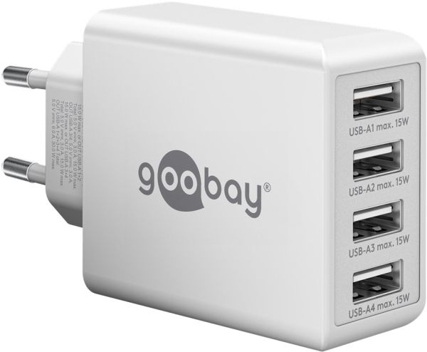 Goobay 44962 USB-A-laddare 30 W, 4 portar, vit