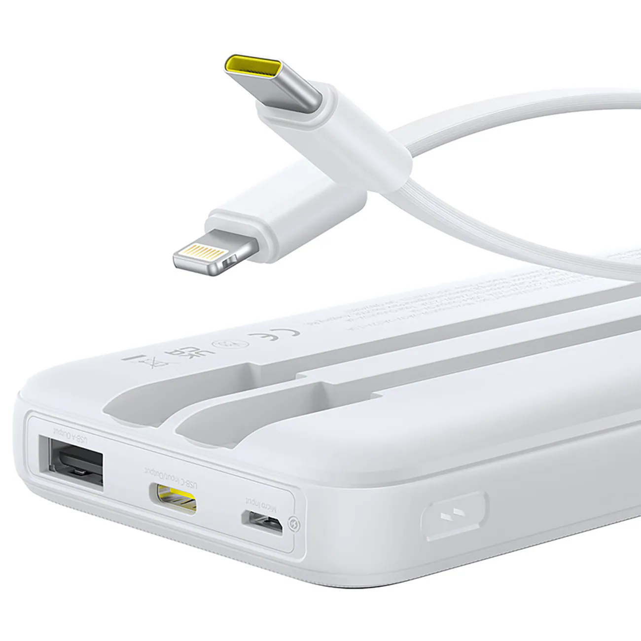 Baseus Lipow 10 000 mAh 22,5 W powerbank med två inbyggda kablar (USB-A–USB-C 3 A 20 cm) – vit, bild 5
