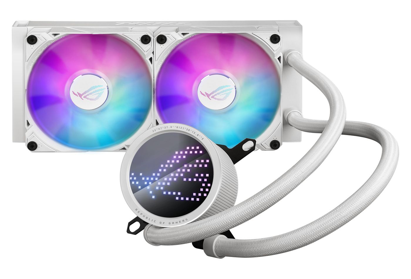Asus ROG Ryou III 240 ARGB White, 240mm, 2x120mm ROG ARGB fläktar och Anime Matrix LED Display - Vit, bild 4