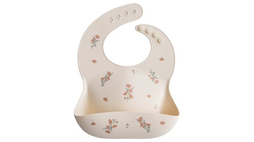 Mushie - Silicone Bib - Pink Flowers, bild 3
