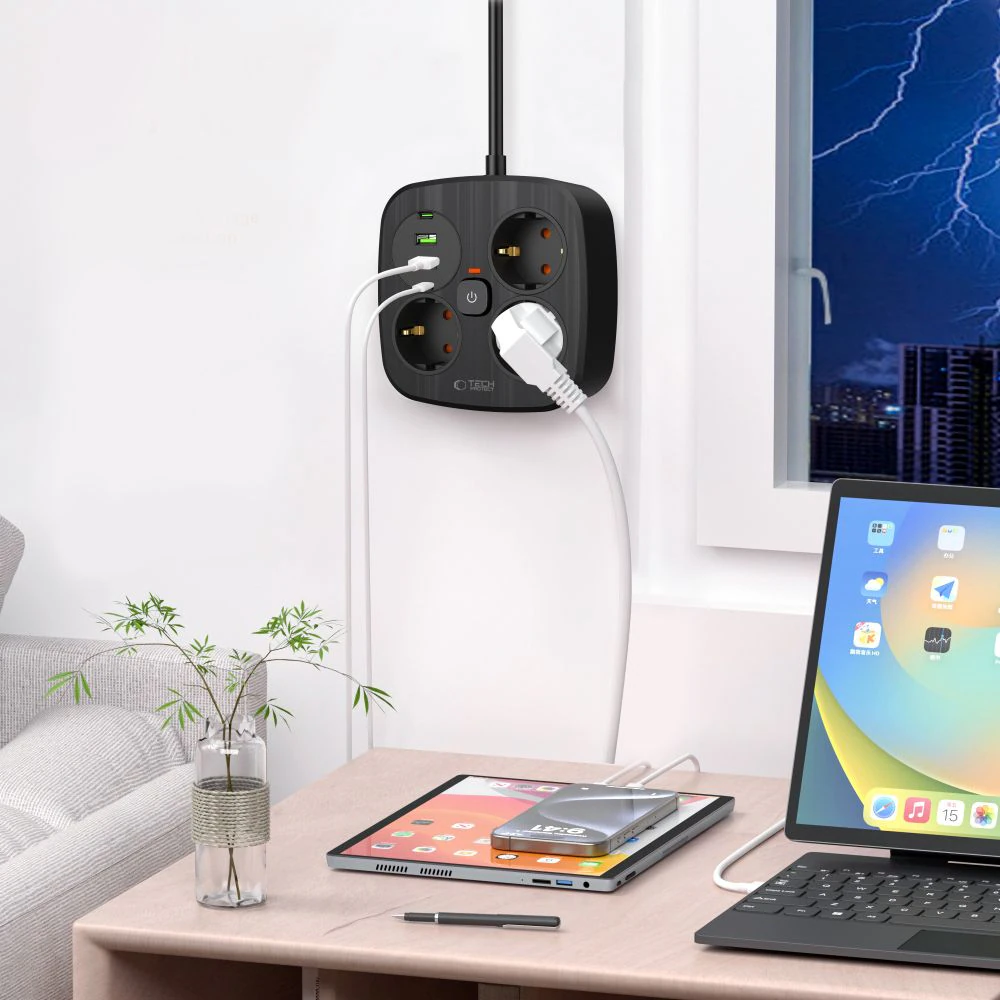 Tech-Protect PCS3X4 grenuttag, 3 uttag, 2xUSB-A, 2xUSB-C 200 cm - svart, bild 5