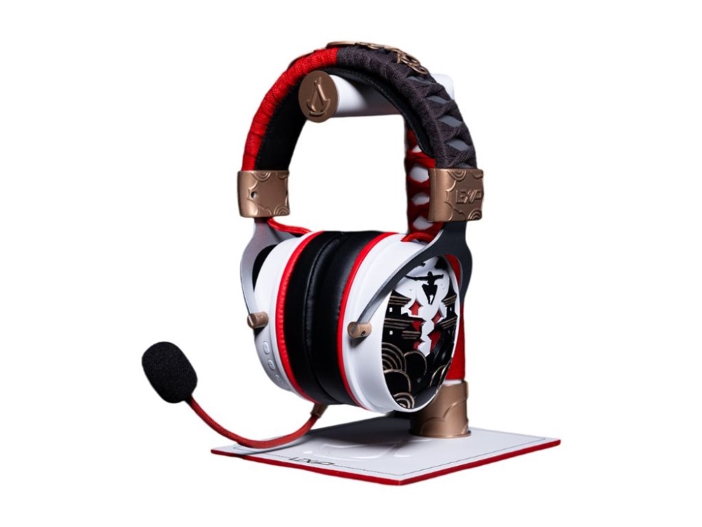 Lexip x Ubisoft Assassin's Creed Shadows - Headset - fullstorlek - Bluetooth/radiofrekvens 2,4 GHz - trådlös, kabelansluten - 3,5 mm kontakt - svart, guld, röd, vit