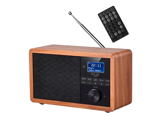 Adler AD 1184 bärbar DAB+-radio med Bluetooth, 15 W, svart, trä