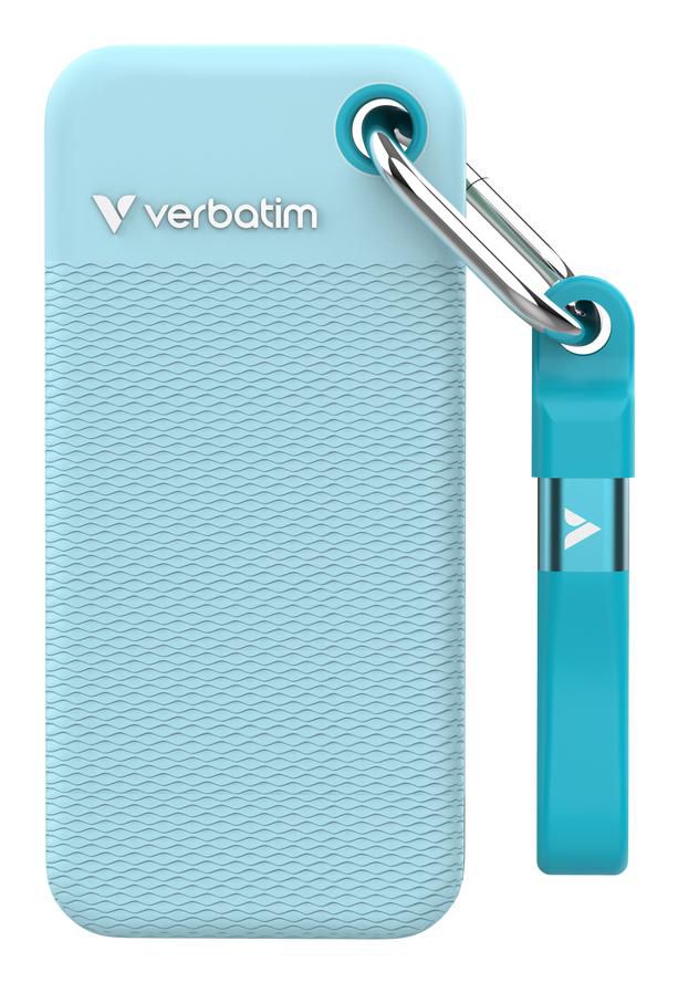 1 TB Verbatim Pocket SSD, USB 3.2 Gen2, med 2 st gummiskal - Polarblå, bild 3