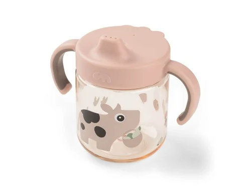 Done by Deer - Learning spout cup 2-handle Tiny farm - Powder - Ø 7,5 x H 11 cm, bild 3