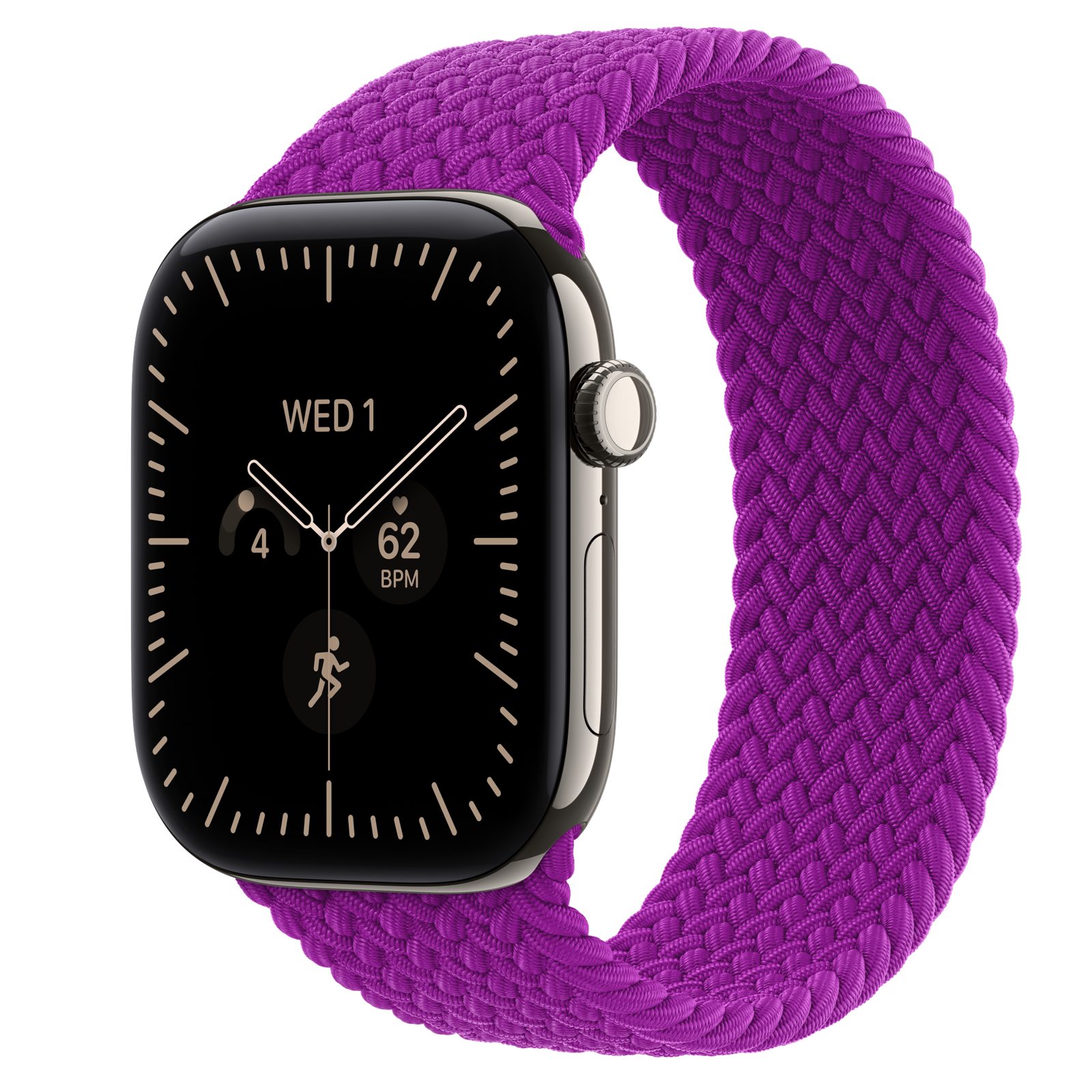 Apple Watch Series 12 (GPS + Cellular) • Titanboett naturlig, 46 mm • Flätad sololoop magenta