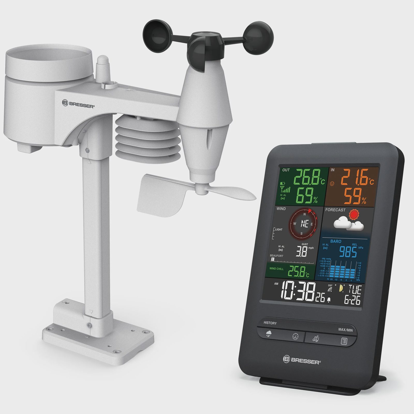 Bresser Optics 7002525, Inomhushygrometer, Inomhustermometer, Utomhusbarometer, Utomhushygrometer, Utomhustermometer, Regn, Barometer, Barometer, hygrometer, Termometer, -40 - 60 ° C, -40 - 60 ° C, 150 m