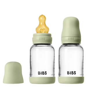 BIBS Glass Baby Bottle Round Latex Slow Flow Sage 2x120ml