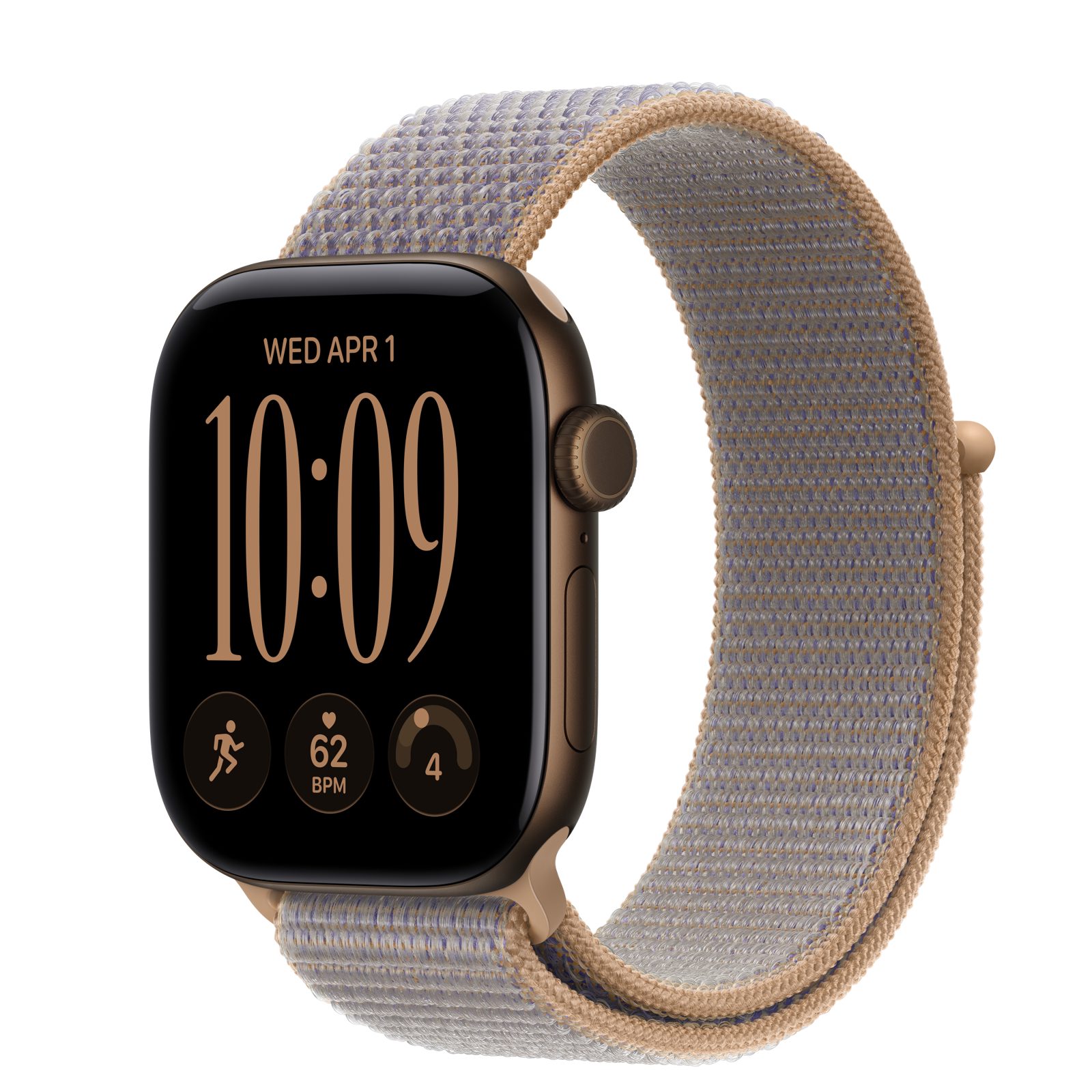 Apple Watch Series 12 (GPS) • Aluminiumboett mörk brons, 42 mm • Sportloop chambrayblå