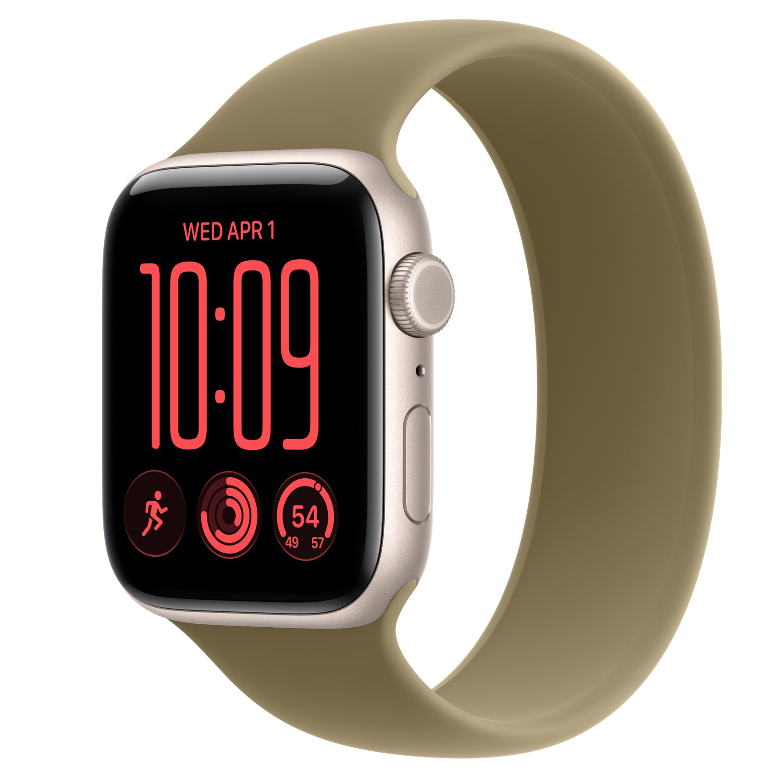 Apple Watch SE 3 (GPS + Cellular) • Aluminiumboett stjärnglans, 44 mm • Sololoop oliv