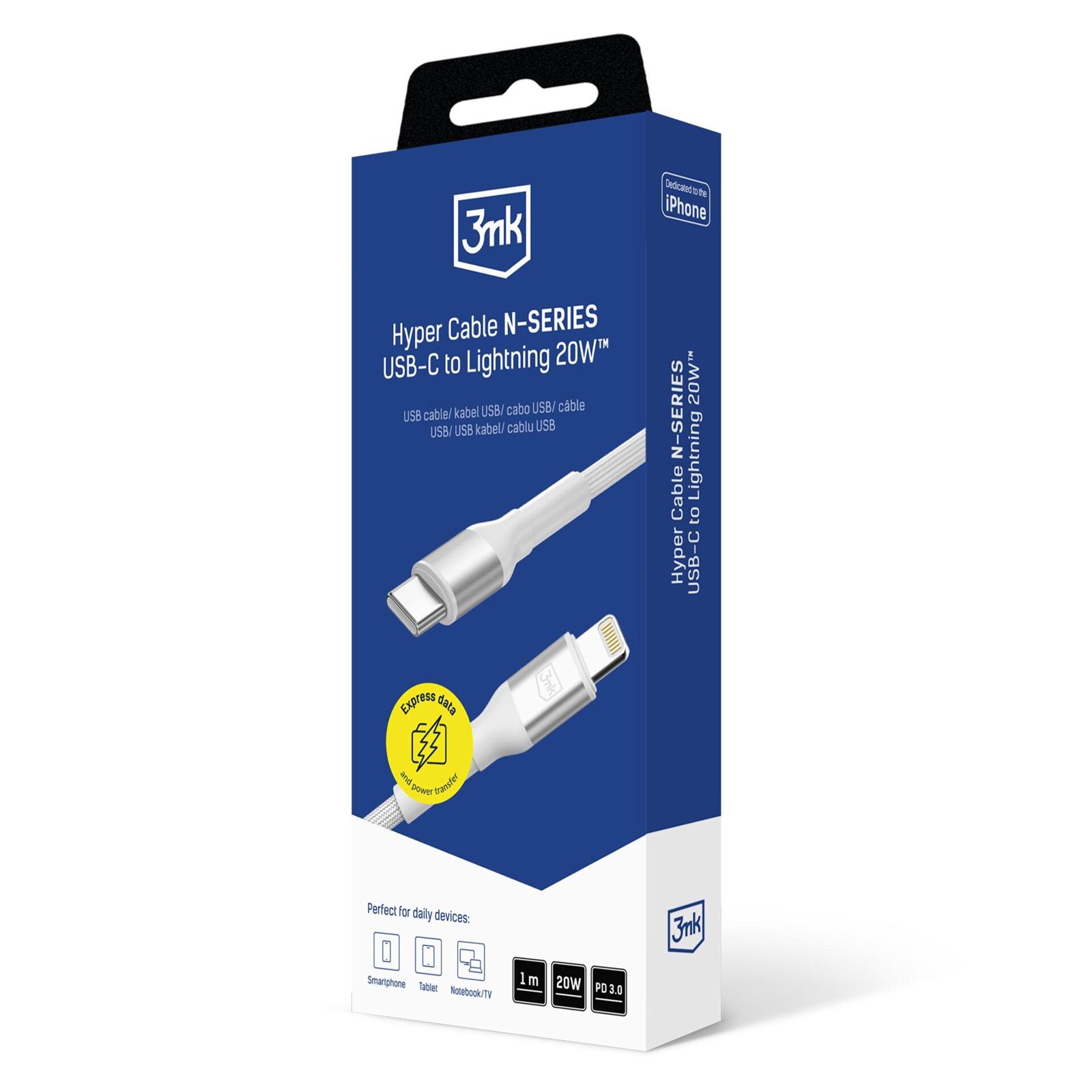 3mk Hyper Cable N-SERIES USB-C / Lightning 1m 9V/2A 20W / vit, bild 2