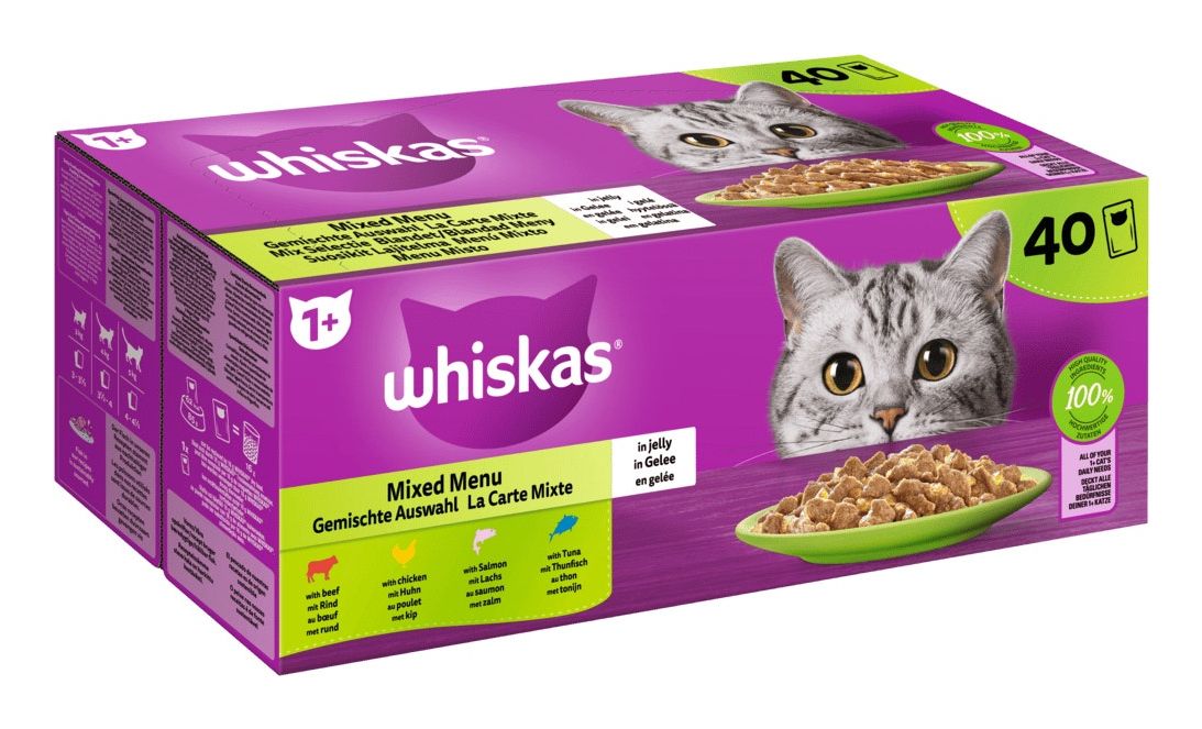 WHISKAS Blandade smaker i gelé för katter40x85g
