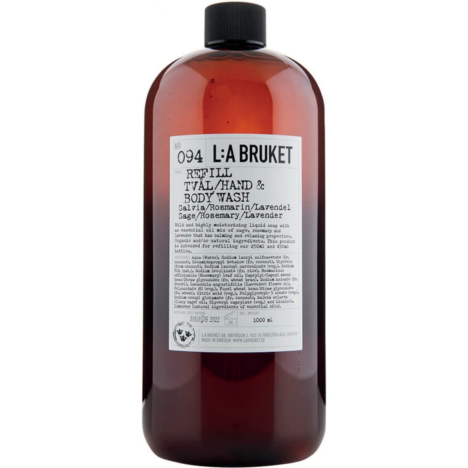 L:a Bruket Hand & Body Wash 094 Refill Sage/Rosemary/Lavender 1000 ml