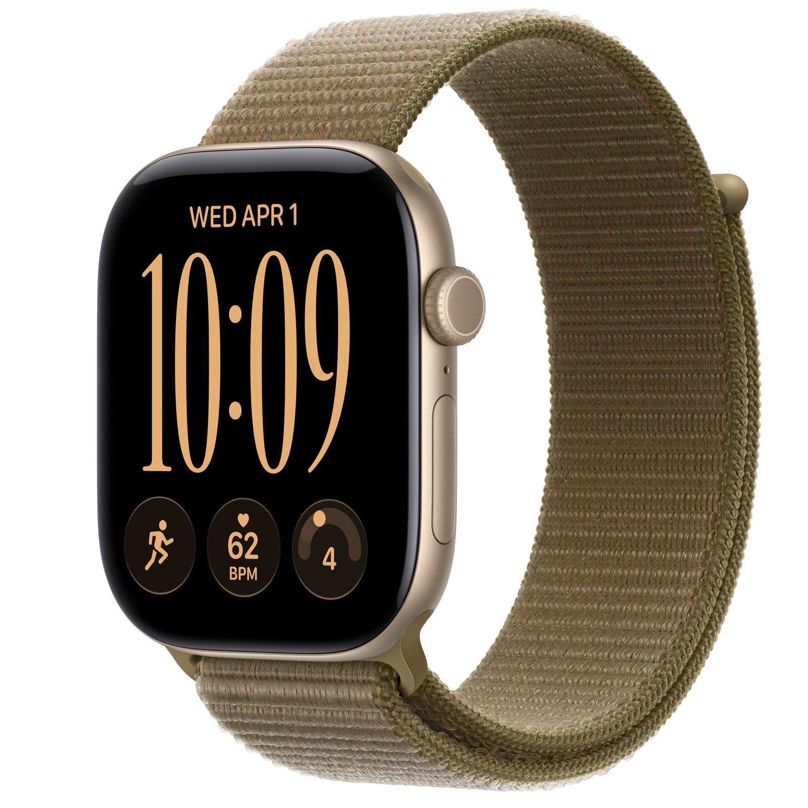 Apple Watch Series 12 (GPS) • Aluminiumboett ljust guld, 46 mm • Sportloop oliv
