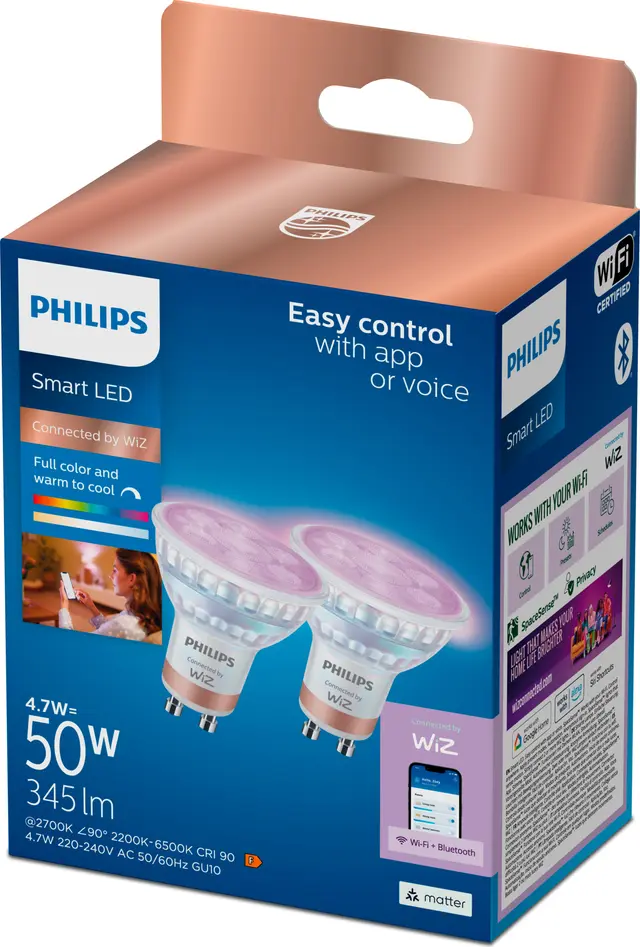 Philips Smart LED RGB smartlampa 4,7 W PAR16 GU10, 2 st