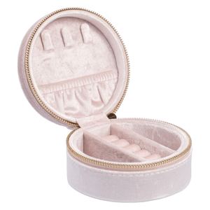 DARK Velvet Jewellery Box Round Sparkled Pale Rose
