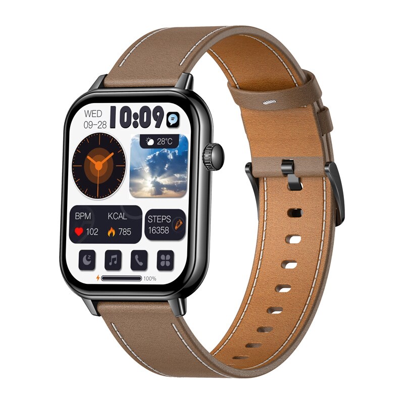 Colmi C28 Smartwatch with Black and Brown Leather Strap, bild 2