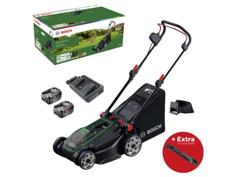 BOSCH ROTAK 18V-32 Cordless Lawn Mower, incl. battery, charger, and blade (0.600.8B9.P00)
