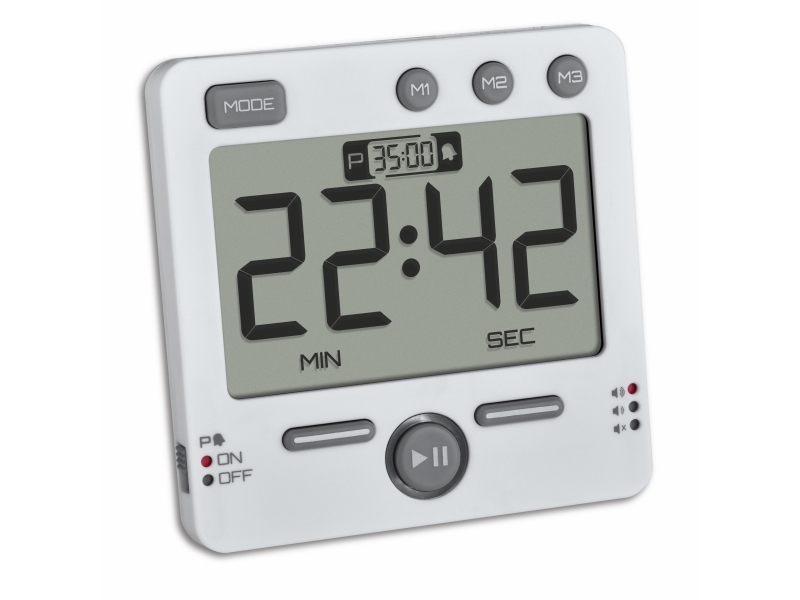 TFA-Dostmann 38.2049.02, Digital väckarklocka, Torg, Vit, 24 timmar, LED, AAA