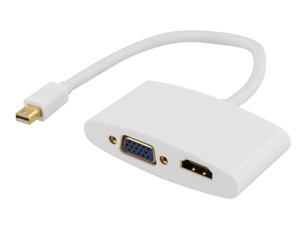 DELTACO Adapter mini Displayport ha till HDMI ho & VGA ho Vit