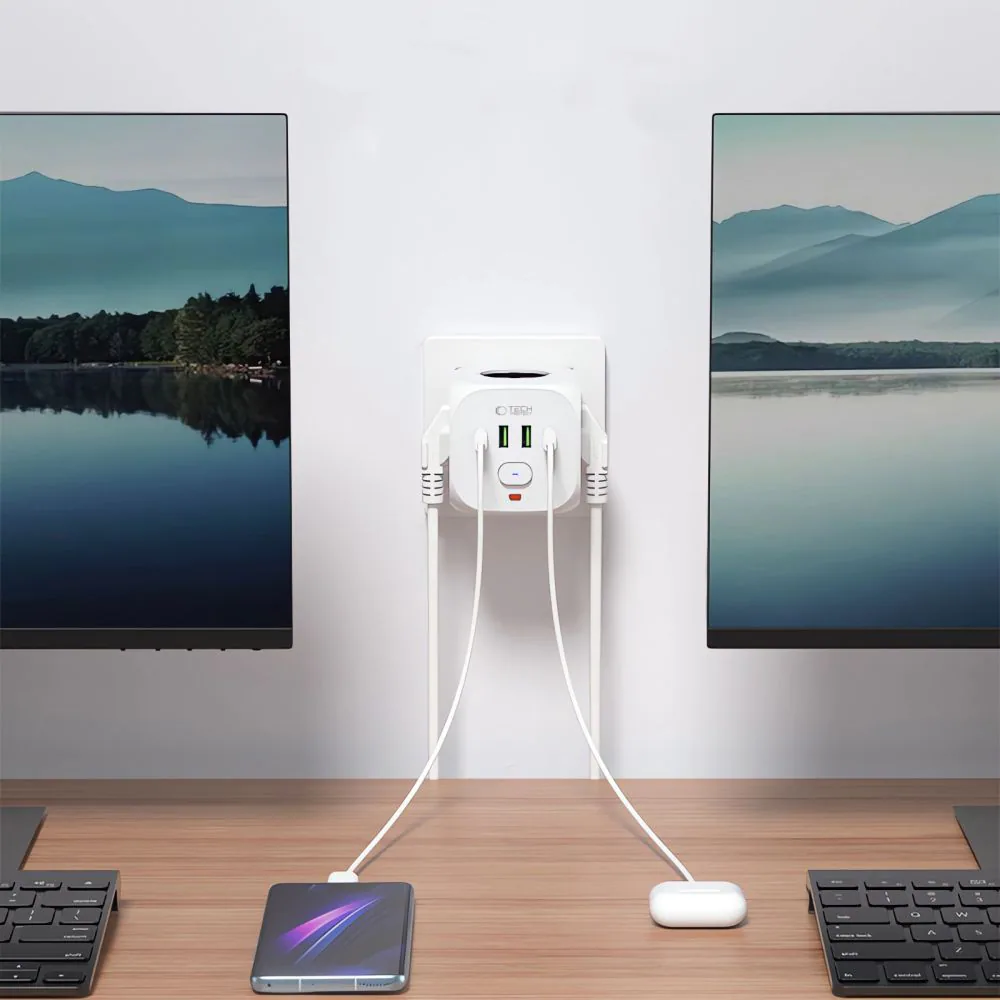 Grenuttag med 3x Schuko, 2x USB-A och 2x USB-C – 100–240 V, bild 5