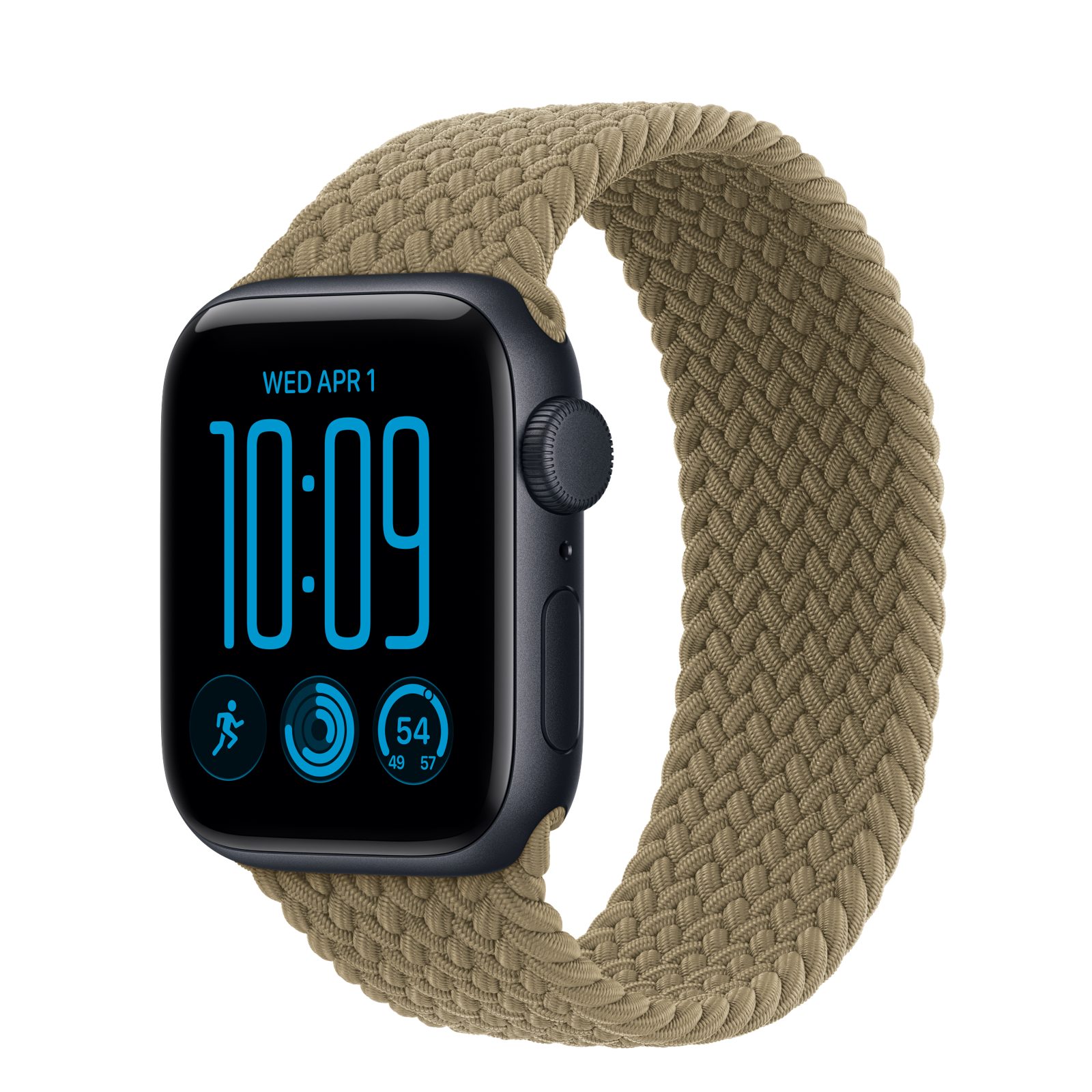 Apple Watch SE 3 (GPS) • Aluminiumboett midnatt, 40 mm • Flätad sololoop oliv