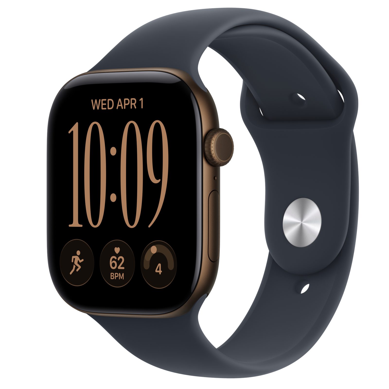 Apple Watch Series 12 (GPS + Cellular) • Aluminiumboett mörk brons, 46 mm • Sportband marinblå