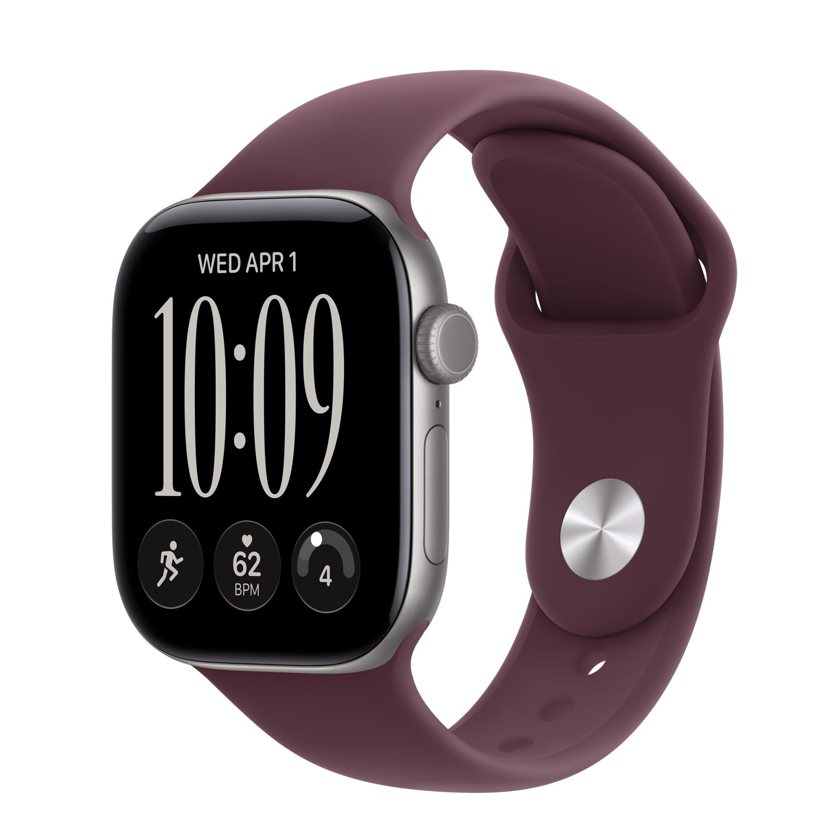 Apple Watch Series 12 (GPS) • Aluminiumboett rymdgrå, 42 mm • Sportband bourgogne