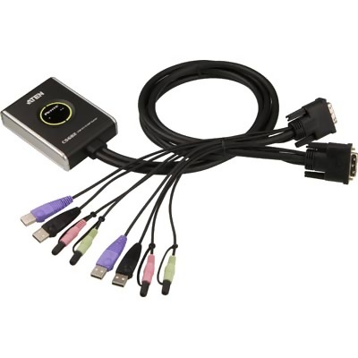 Aten KVM-switch - 1 konsol styr 2 datorer - DVI-D, USB och ljud - 1,2m