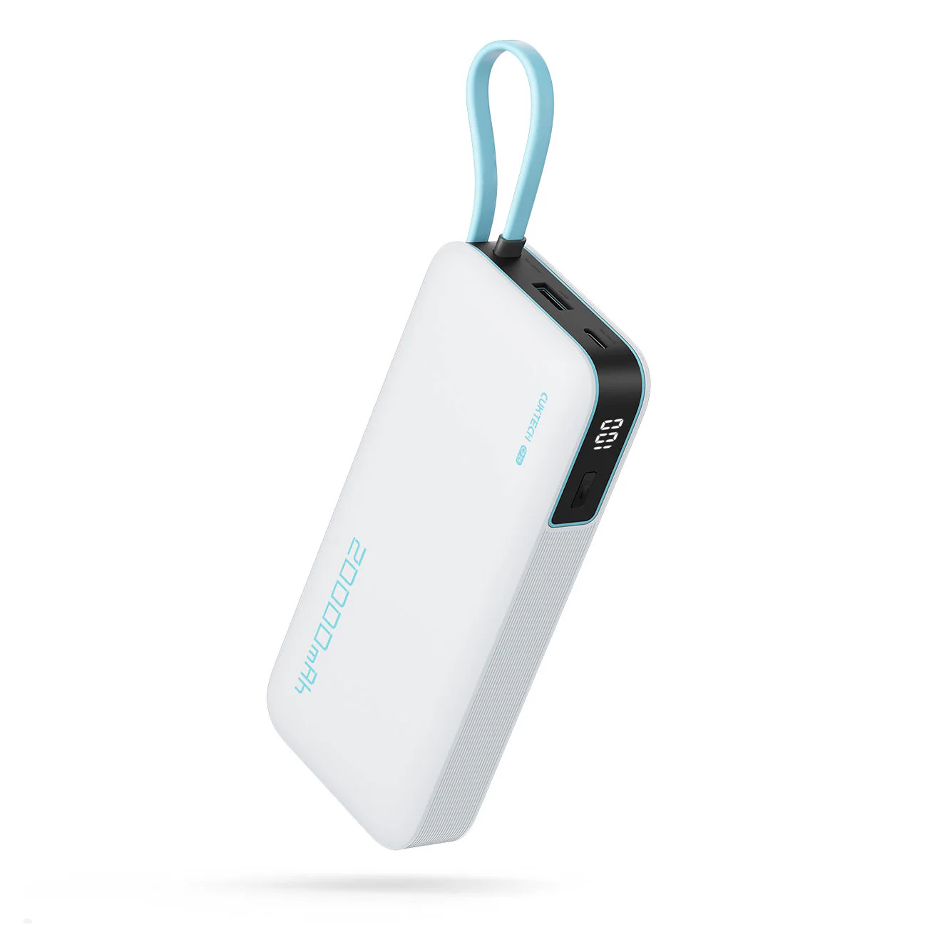 Cuktech CUKP200NGLLG 55W 20000mAh Powerbank med inbyggd USB-C-kabel - Vit, bild 4