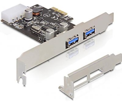 DeLock PCIe x1 kort, USB 3.0, 2xTyp A portar(2 ext), molex-ström