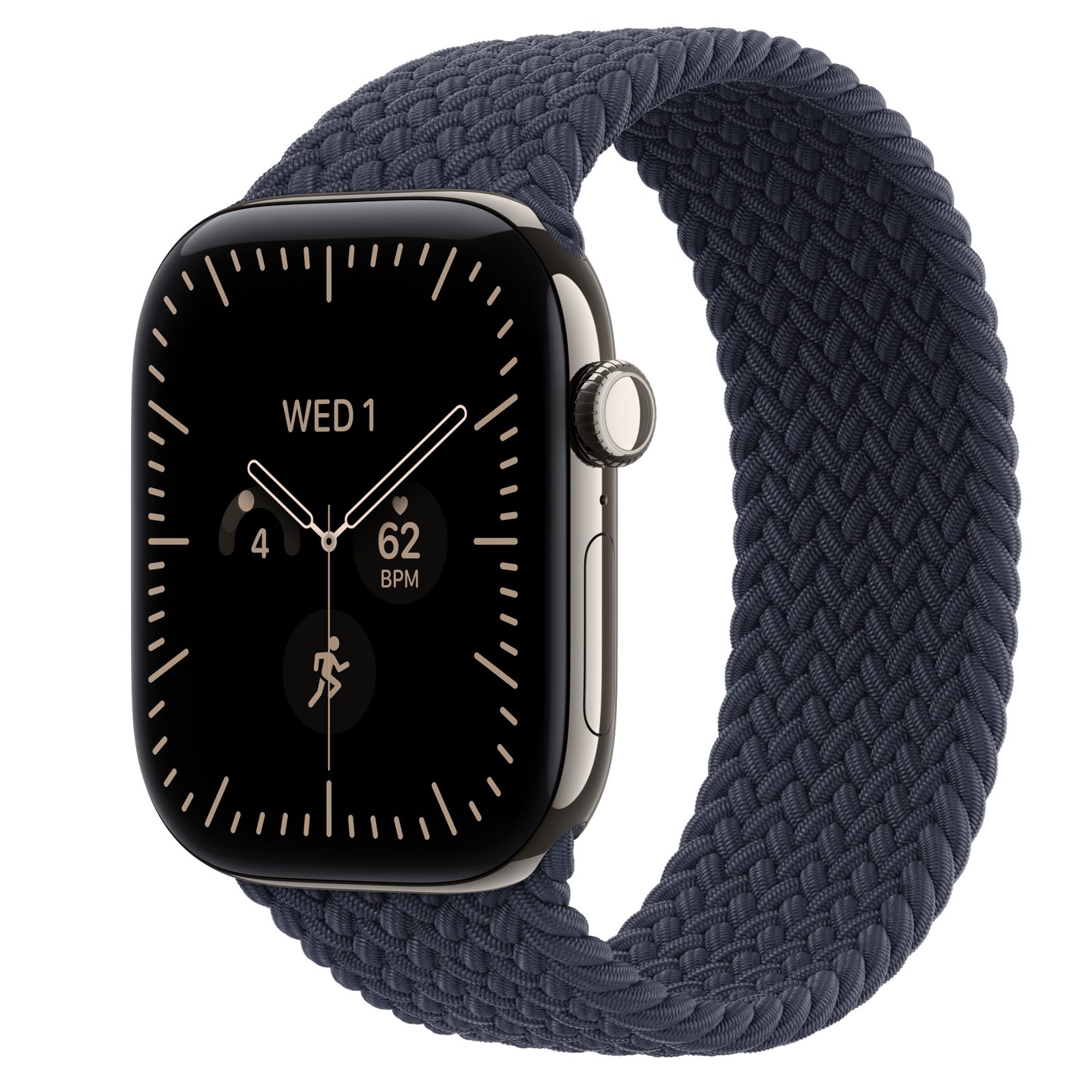 Apple Watch Series 12 (GPS + Cellular) • Titanboett naturlig, 46 mm • Flätad sololoop marinblå
