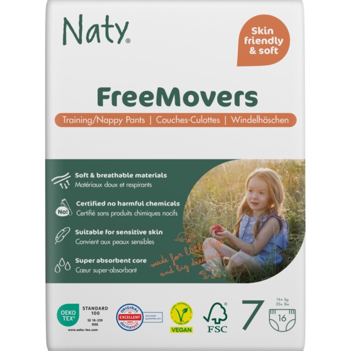 Naty FreeMovers Byxblöja Storlek 7, 16 st