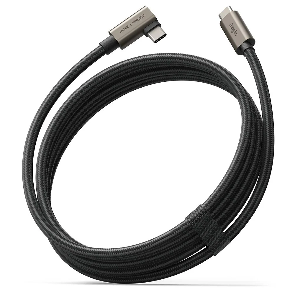 Ringke 3.2 gen. 2x2 USB-C, PD 3.1 240W 2m vinklad kabel - svart, bild 2