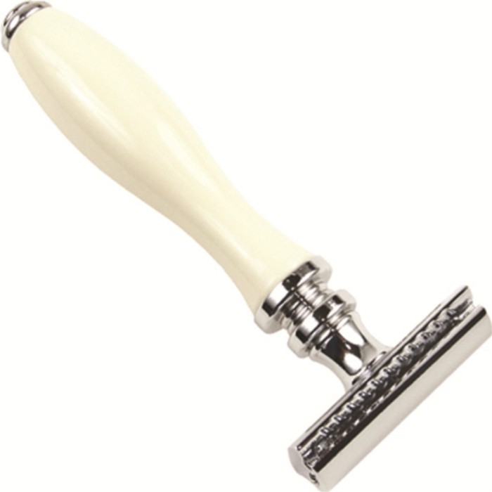 Parker Shaving 111W White Resin Handle 3 Piece Safety Razor