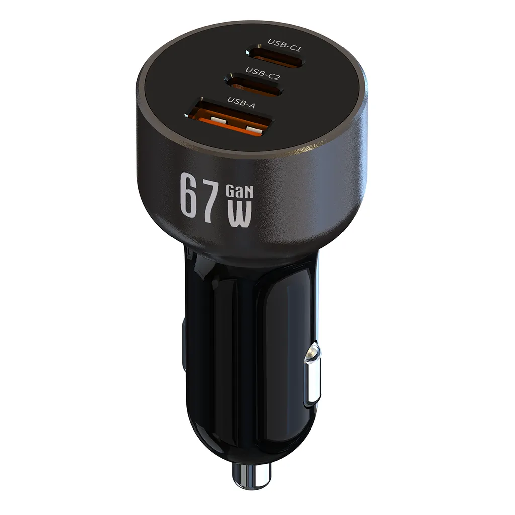NEXTBATT 65W Billaddare 2x USB-C/1x USB-A - Svart/Grå