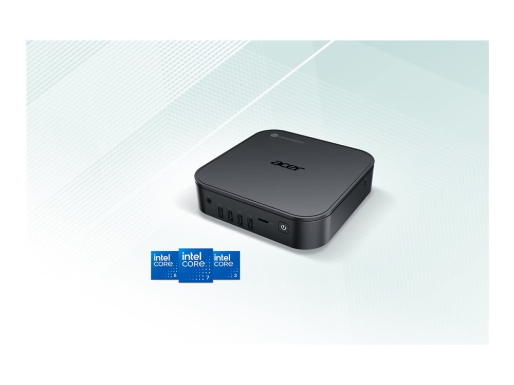 Acer Chromebox CXI6 - Mini-PC 1 x Core 5 120U / upp till 5 GHz - RAM 16 GB - SSD 256 GB - 3D TLC (Triple-level Cell) - Intel Graphics - Gigabit Ethernet, Bluetooth, 2.5 Gigabit Ethernet, IEEE 802.11ax (Wi-Fi 6E) - Chrome OS - skärm: ingen - svart