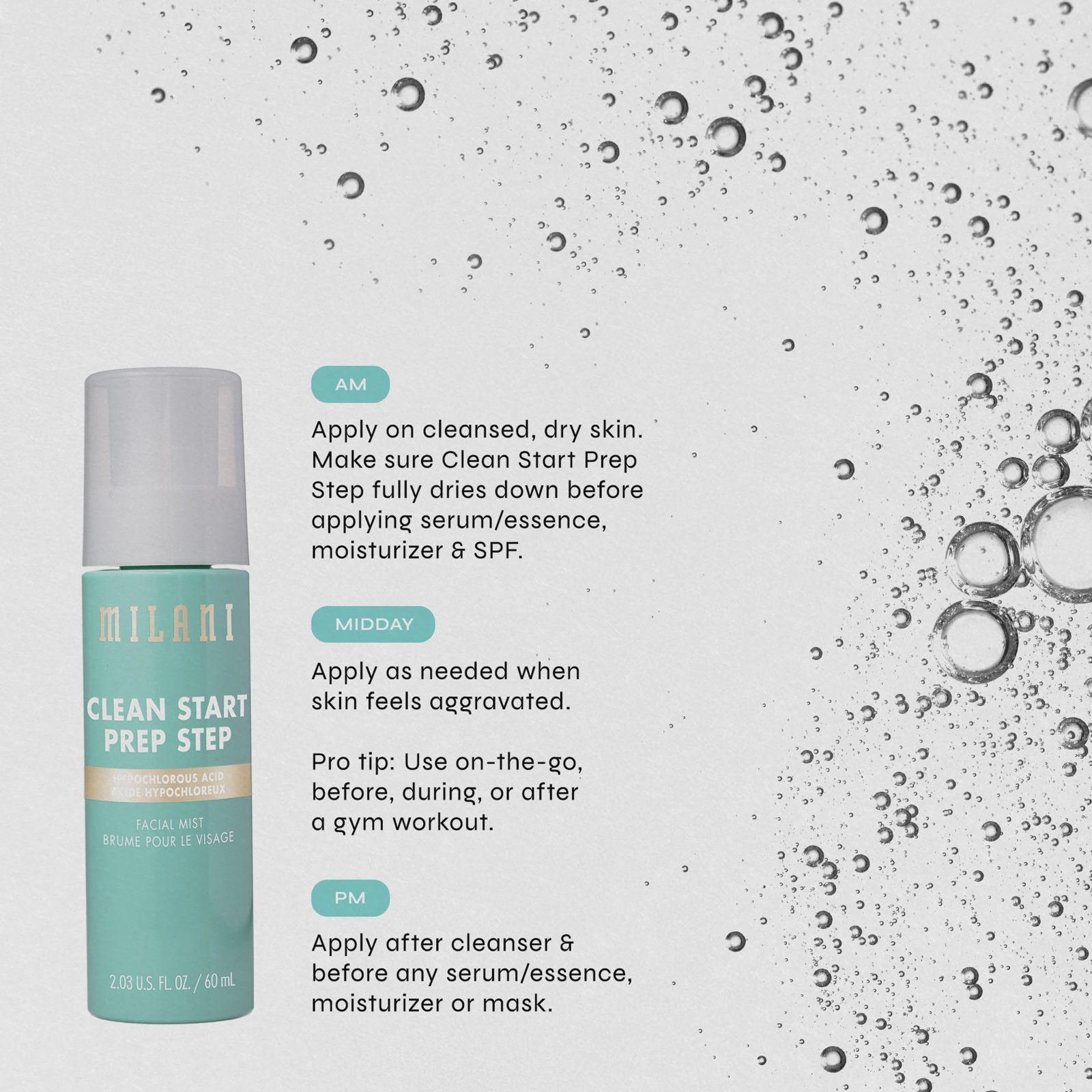Milani Cosmetics Clean Start Prep Step Hypochlorous Acid Facial Mist 60 ml, bild 3