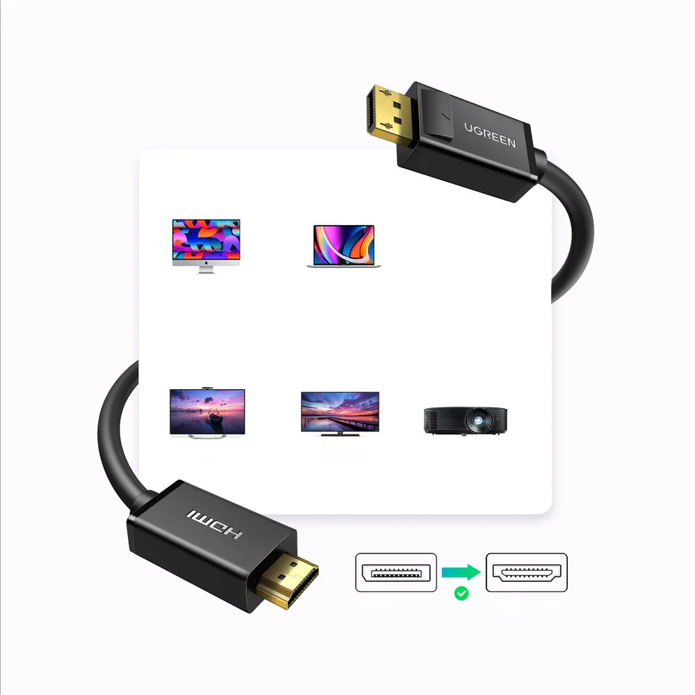 Ugreen DP101 DisplayPort till HDMI Kabel 4K 3m Svart, bild 2