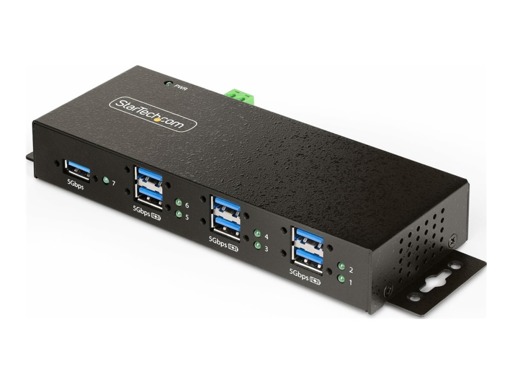 StarTech.com 7-Port Managed USB Hub with 7x USB-A, Heavy Duty with Metal Industrial Housing, ESD & Surge Protection, Wall/Desk/Din-Rail Mountable, USB 3.0/3.1/3.2 Gen 1 5Gbps - Hubb - 6 x USB 3.2 Gen 2 + 1 x USB 3.2 Gen 1 - skrivbordsmodell, DIN-skenmonterbar, väggmonterbar - TAA-kompatibel