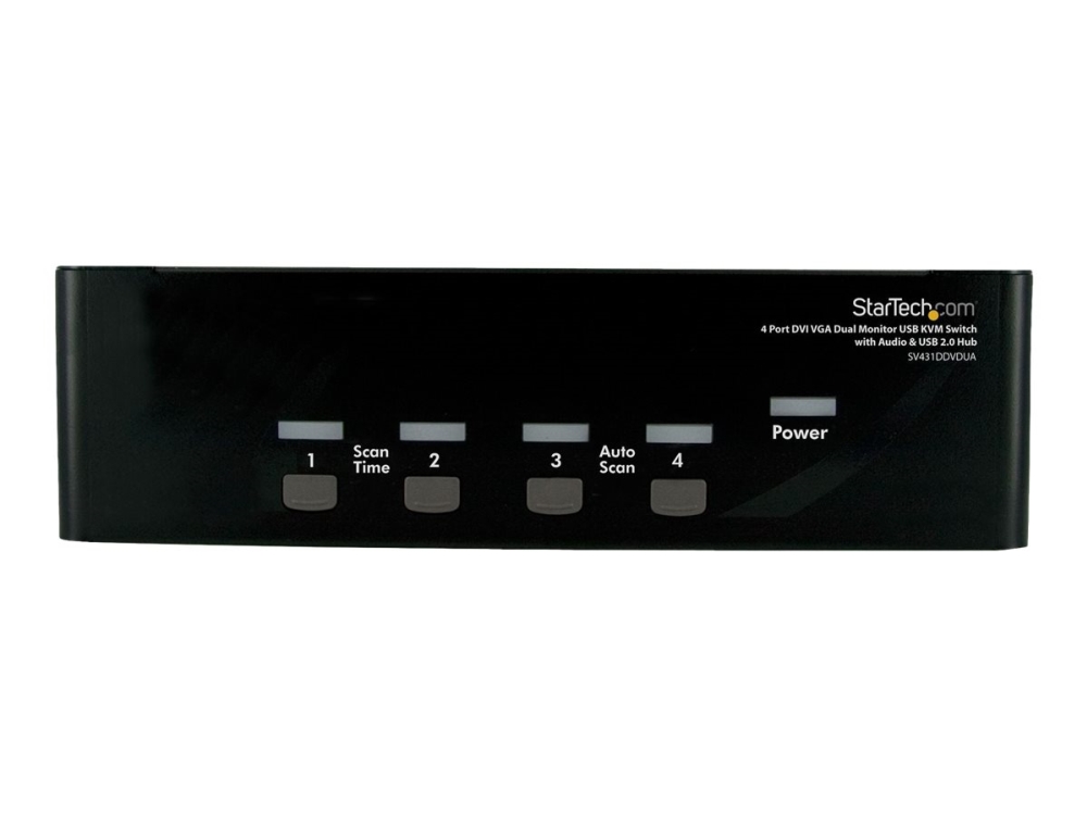 StarTech.com 4 Port DVI VGA Dual Monitor KVM Switch USB with Audio and USB 2.0 Hub (SV431DDVDUA) - Omkopplare för tangentbord/video/mus/ljud/USB - 4 x KVM/ljud/USB - 1 lokal användare - skrivbordsmodell - för P/N: IM12D1500P, SVA12M2NEUA, SVA12M5NA, USBDVI4N1A6, USBVGA4N1A10, USBVGA4N1A6