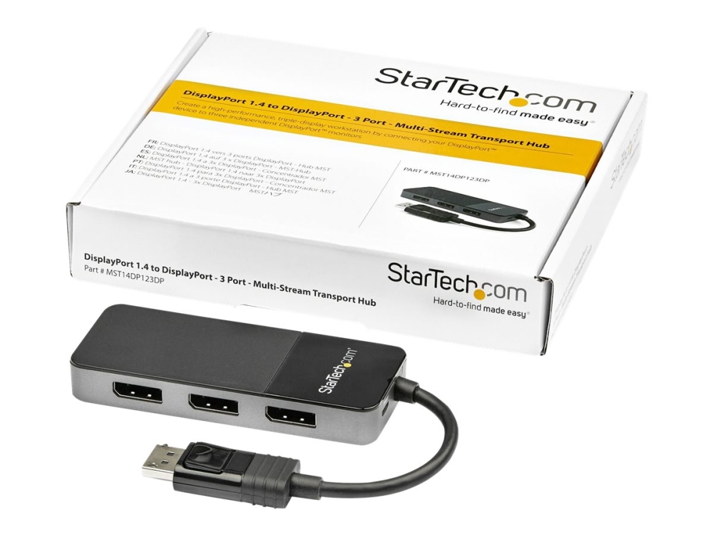 StarTech.com 3-ports multi-bildskärmsadapter - DisplayPort 1.4 till 3x 4K DisplayPort-video-splitter - Dubbel eller tredubbel 4K - DisplayPort MST-hubb för flera bildskärmar - Endast för datorer med Windows - Video/audiosplitter - 4 x DisplayPort - skrivbordsmodell