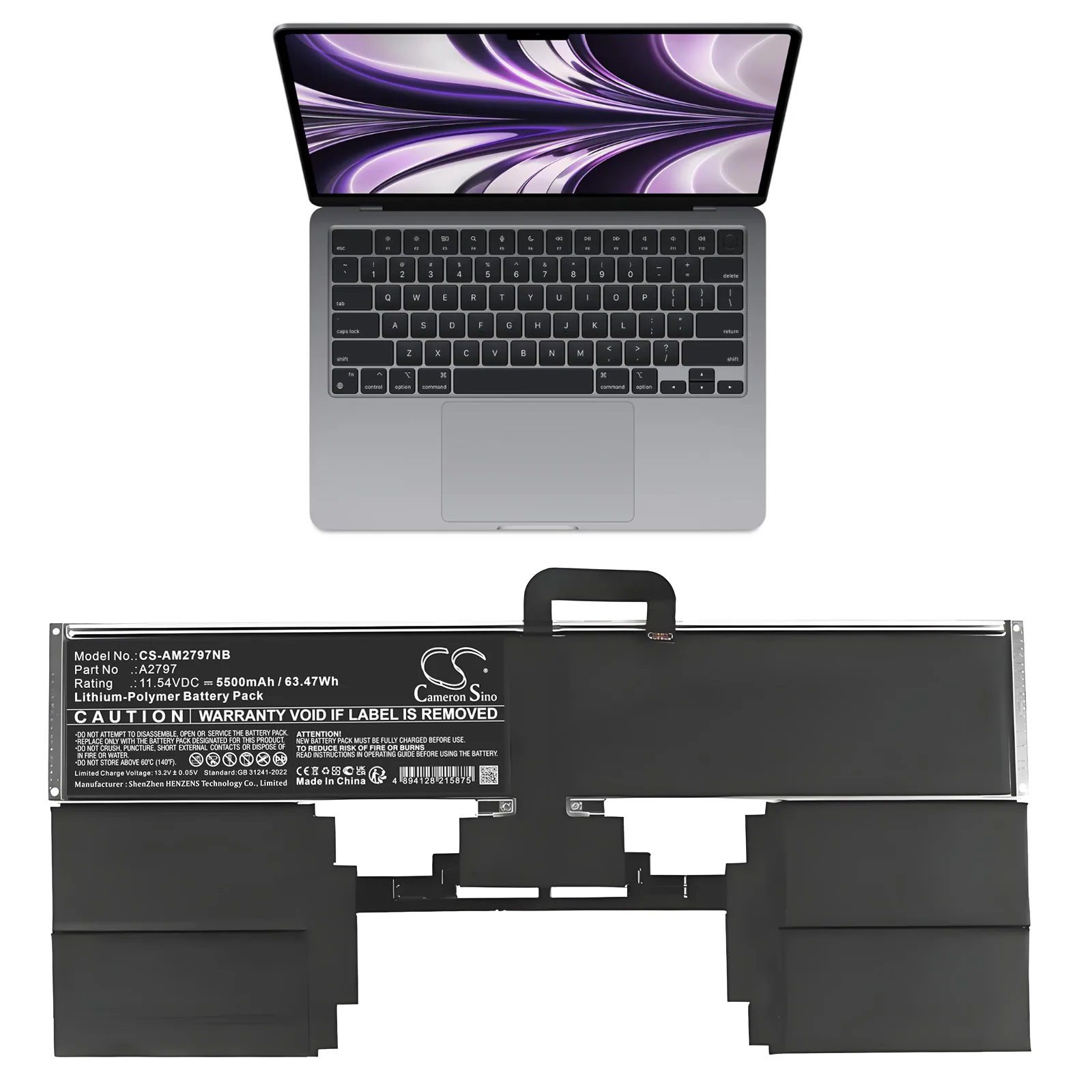 Batteri till Notebook, Bärbar dator för Apple A2941, MQKP3LL/A, MQKQ3LL/A m.fl.