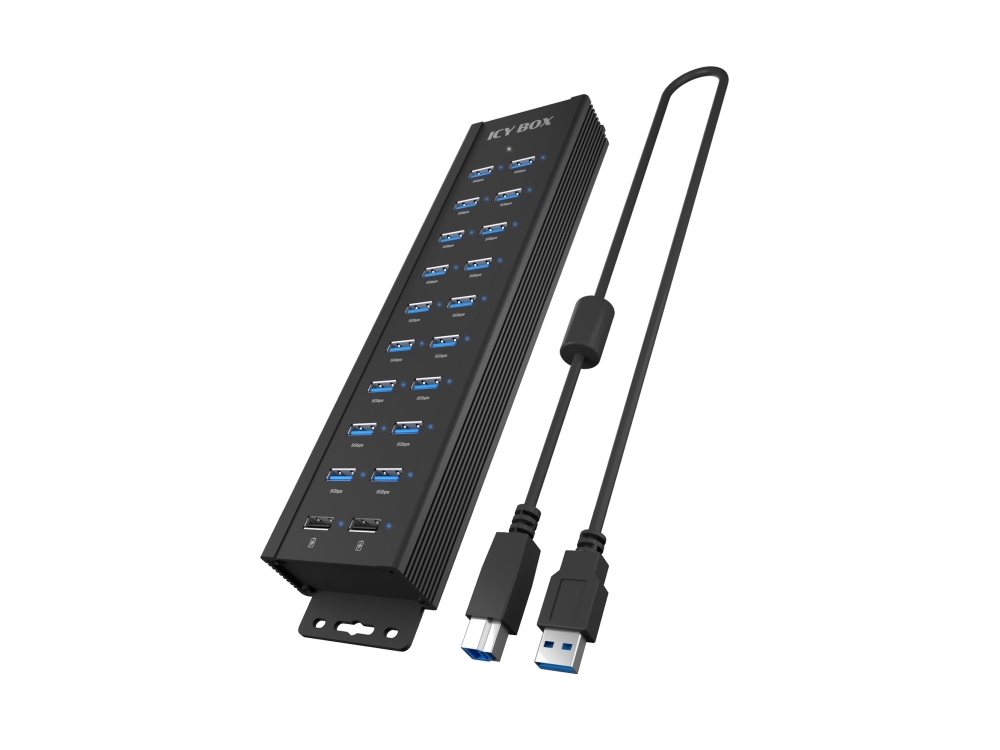 ICY BOX IB-HUB1720-U3 USB-hubb 20 portar, USB 3.2 Gen 1, 96 W nätadapter