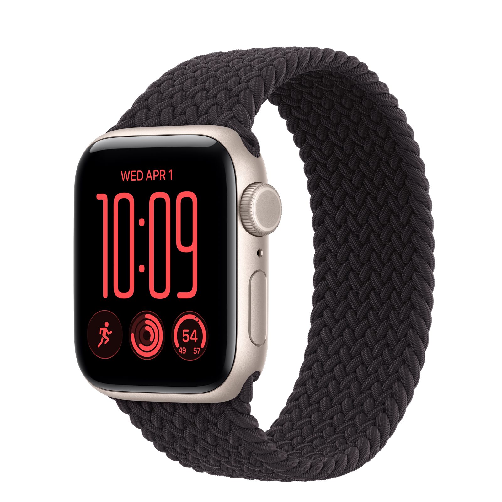 Apple Watch SE 3 (GPS + Cellular) • Aluminiumboett stjärnglans, 40 mm • Flätad sololoop svart